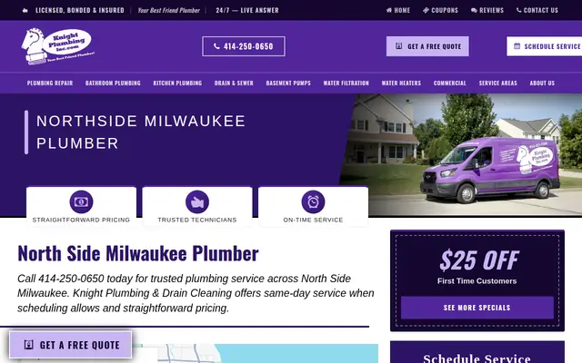 Screenshot of the Knight Plumbing & Drain Cleaning homepage as it appeared on 2026-09-08, captured at desktop width.