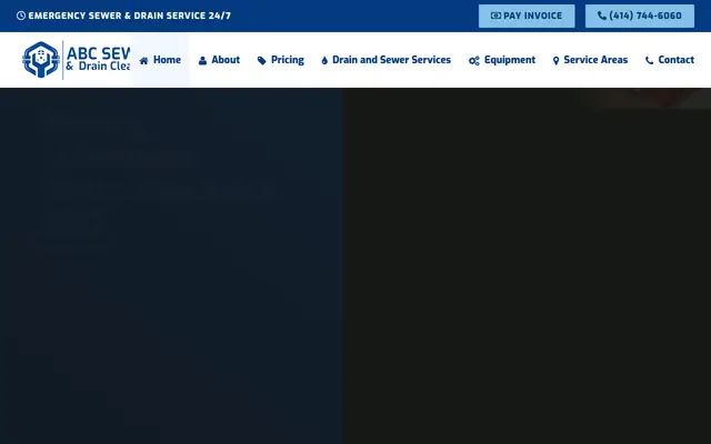 Screenshot of the ABC Sewer & Drain Cleaning homepage as it appeared on 2026-09-08, captured at desktop width.