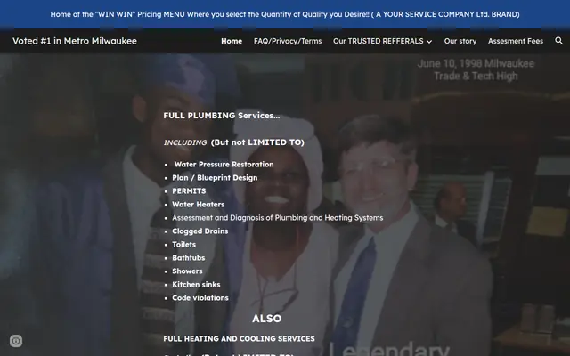 Screenshot of the Diamond Plumbing Heating and Cooling homepage as it appeared on 2026-09-08, captured at desktop width.